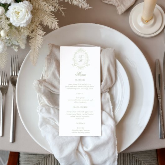 Invitation Menu classique Mariage Crest Floral Dinner Menu