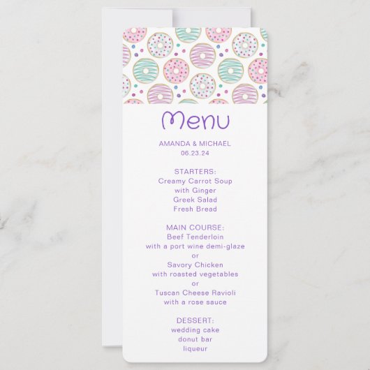 Invitation Menu Couleur Motif de beignes (Devant)