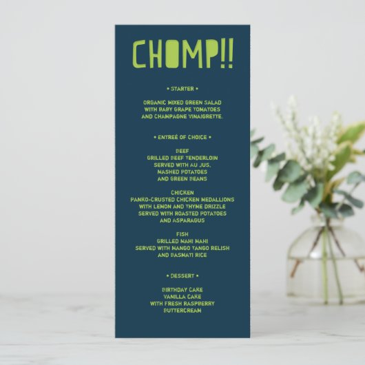 Invitation Menu d'anniversaire Dinosaur moderne (Debout devant)