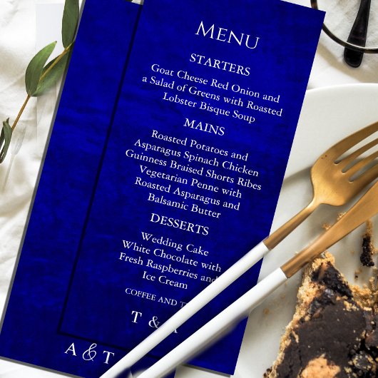 Invitation Menu Dark Moody Royal Blue avec Scratches