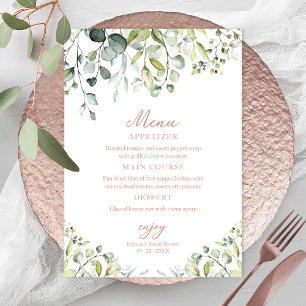 Invitation Menu de Baby Shower de Mariée avec Eucalyptus et V