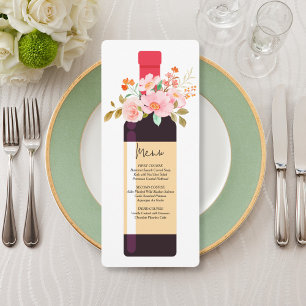 Invitation Menu de Baby Shower Mariage Bouteille de Vin et Fl