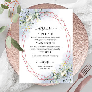 Invitation Menu de Baby Shower Mariage Géométrique Verdure Bl