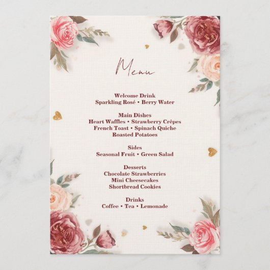 Invitation Menu de brunch de la Saint-Valentin à l'aquarelle (Devant)