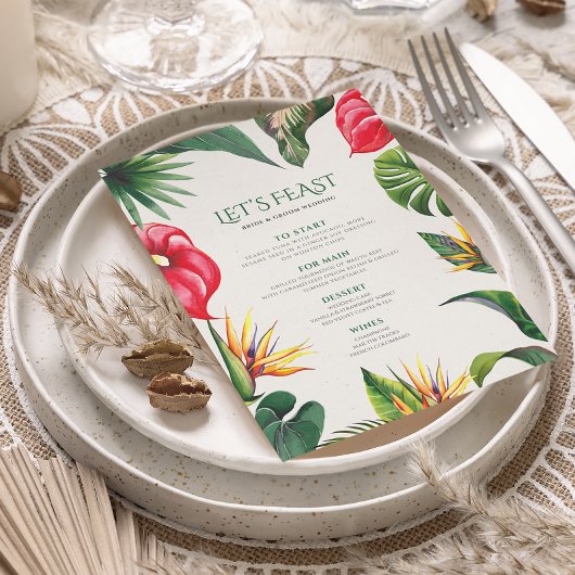 Invitation Menu de cadre de fleurs de mariage tropicales soph