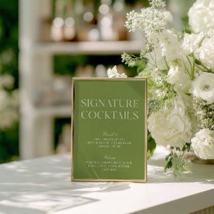Invitation Menu de cocktails signature vert sauge et blanc