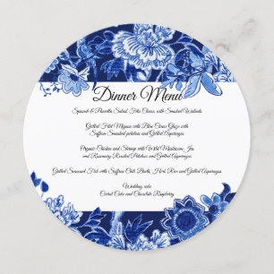 Invitation Menu de dîner à la chinoiserie asiatique bleu mari