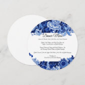 Invitation Menu de dîner de chinoiserie asiatique bleu marine (Devant / Derrière)