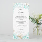 Invitation Menu de dîner de mariage côtier turquoise (Debout devant)