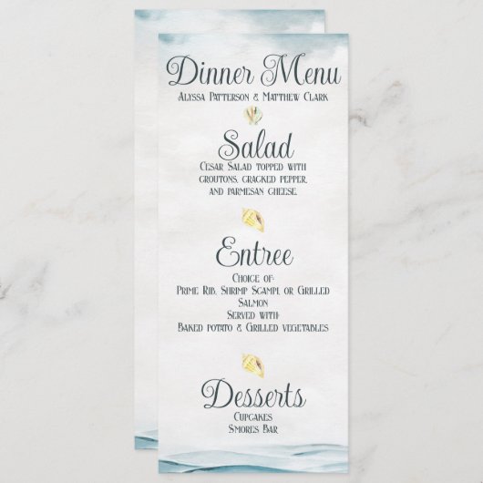 Invitation Menu de dîner de mariage nautique (Devant / Derrière)