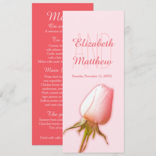 Invitation Menu de dîner de réception de mariage avec bourgeo (Devant / Derrière)