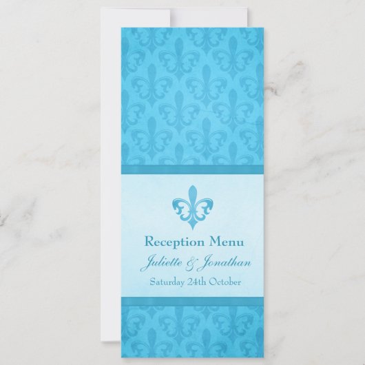 Invitation Menu de dîner de réception de mariage Blue Fleur D (Devant)