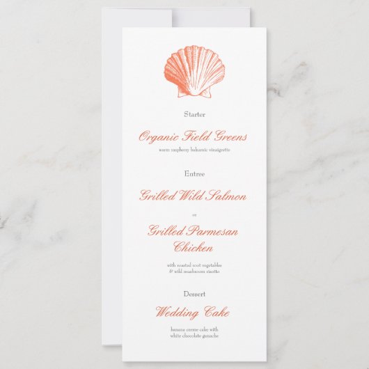 Invitation Menu de dîner de réception de mariage Coquilles de (Devant)