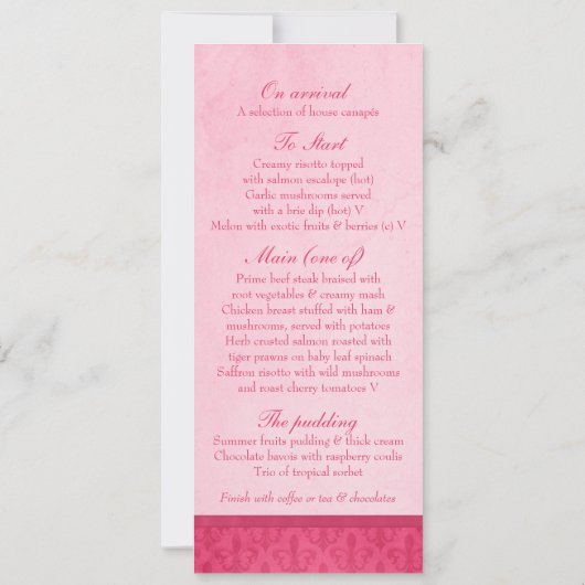 Invitation Menu de dîner de réception de mariage Pink Fleur D (Dos)