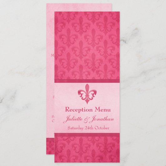 Invitation Menu de dîner de réception de mariage Pink Fleur D (Devant / Derrière)