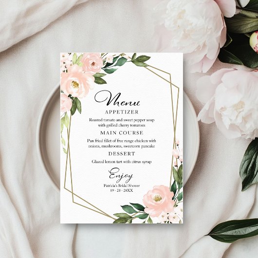 Invitation Menu de douche de mariage géométrique rose blush p