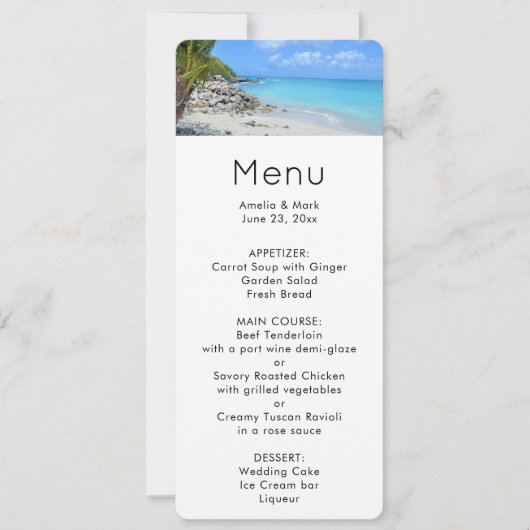Invitation Menu de la belle plage tropicale turquoise (Devant)