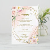 Invitation Menu de la douche de mariage floral rose doré (Debout devant)