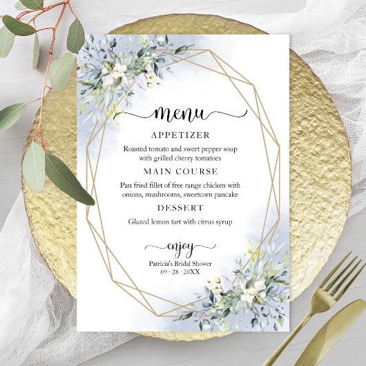 Invitation Menu de la douche de mariage géométrique verdure b