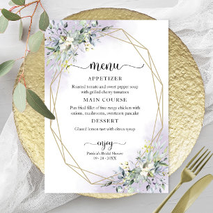 Invitation Menu de la douche de mariée géométrique verte et v