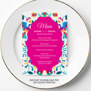 Invitation Menu de la fête nuptiale florale Fiesta rose