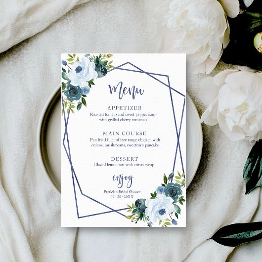 Invitation Menu de la réception de mariage aquarelle florale