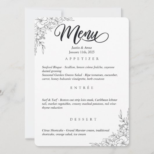 Invitation Menu de mariage (Devant)