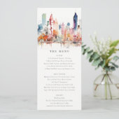 Invitation Menu de mariage à l'aquarelle de Chicago Illinois (Debout devant)