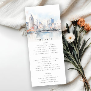 Invitation Menu de mariage à l'aquarelle de Détroit Michigan