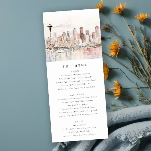 Invitation Menu de mariage à l'aquarelle de Seattle, Washingt