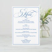 Invitation Menu de mariage à l'écriture élégante bleue (Debout devant)