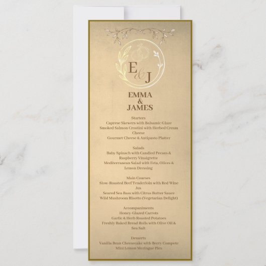 Invitation Menu de mariage à monogramme aquarelle beige chic (Devant)