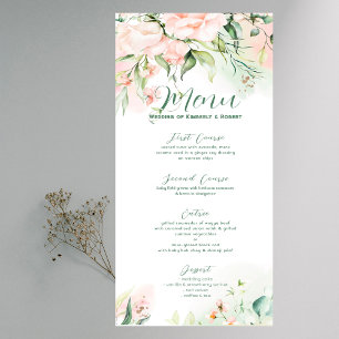 Invitation Menu de mariage avec des roses roses pastel