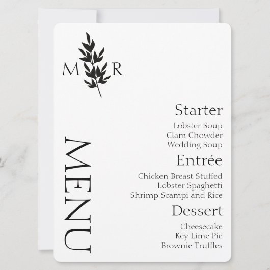 Invitation Menu de mariage avec logo de branche botanique (Devant)