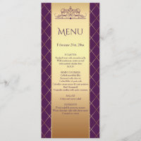 Menu de mariage avec motif diamant or sur fond vio