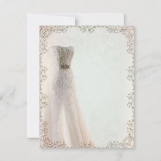 Invitation Menu de mariage blanc élégant, robe de mariée (Dos)