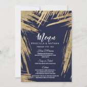 Invitation Menu de mariage bleu marine aux coups de pinceau d (Devant)