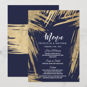 Invitation Menu de mariage bleu marine aux coups de pinceau d