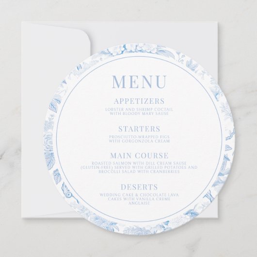 Invitation Menu de mariage bohème en porcelaine bleue à téléc (Devant)