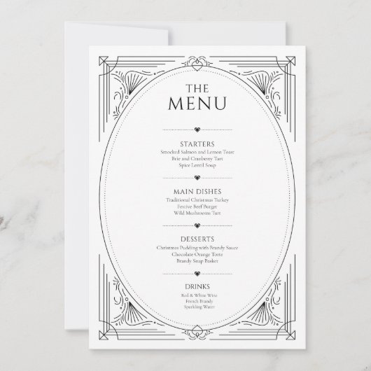 Invitation Menu de mariage cadre vintage noir et blanc classi (Devant)