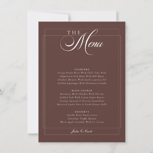 Invitation Menu de mariage calligraphié Choco Brown Ivory Cla (Devant)