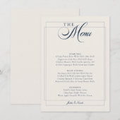 Invitation Menu de mariage classique calligraphié bleu marine (Devant / Derrière)