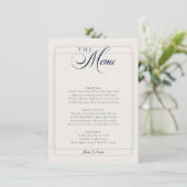 Invitation Menu de mariage classique calligraphié bleu marine (Debout devant)