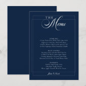 Invitation Menu de mariage classique calligraphié bleu marine (Devant / Derrière)