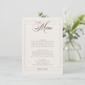 Invitation Menu de mariage classique Choco Brown Ivory Callig (Debout devant)