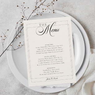 Invitation Menu de mariage classique noir ivoire blanc callig
