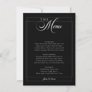 Invitation Menu de mariage classique noir ivoire blanc callig