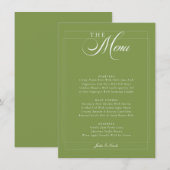 Invitation Menu de mariage classique vert olive ivoire callig (Devant / Derrière)