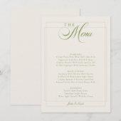 Invitation Menu de mariage classique vert olive ivoire callig (Devant / Derrière)
