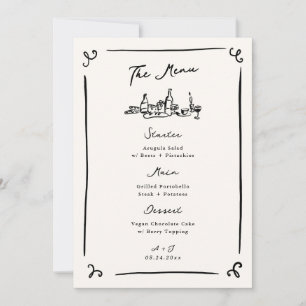 Invitation Menu de mariage dessiné à la main de manière fanta